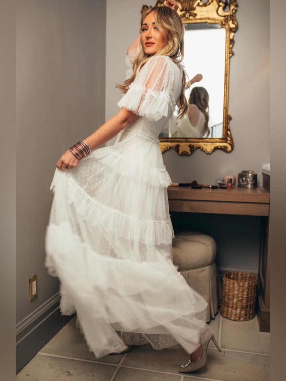 Ivy City Co White Tiered Tulle Maxi Dress - Picture 2 of 6